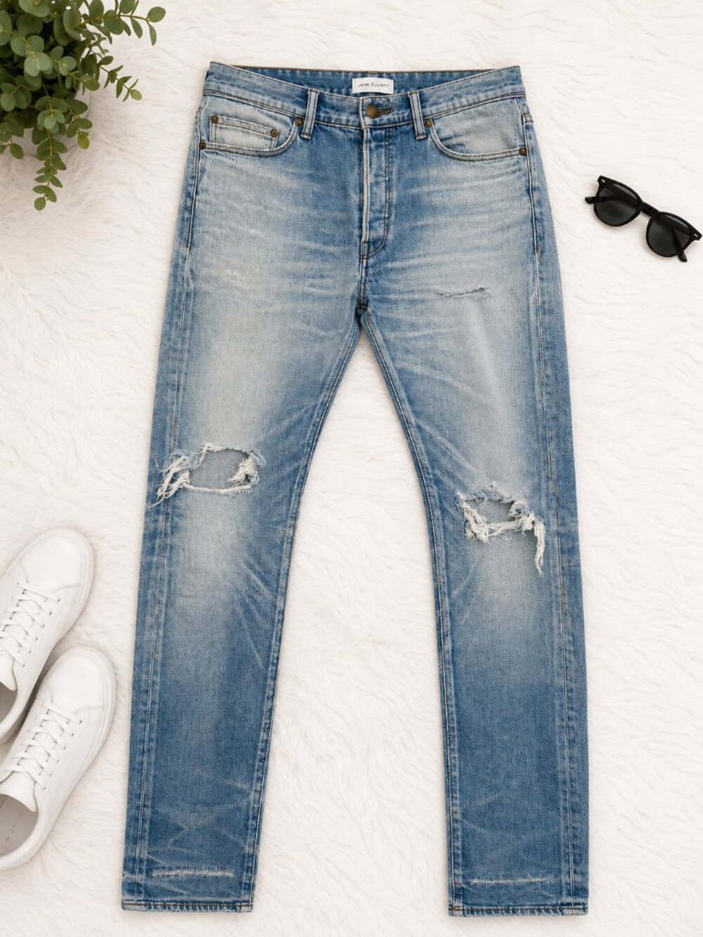 John Elliott Men’s Size 33 Distressed Blue Slim Fit Jeans